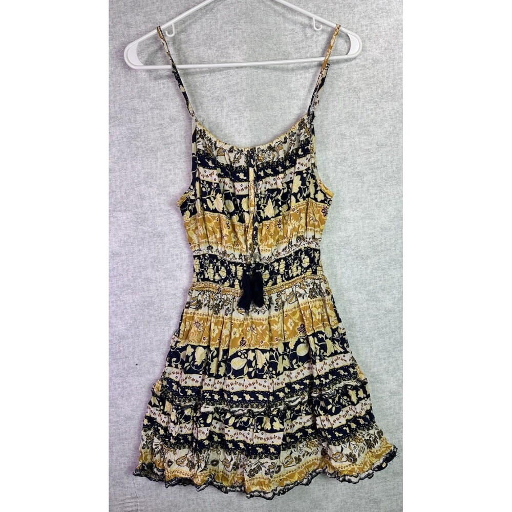 Vine And Valley Juniors Medium Floral Print Strappy Mini Dress Smocked Waist